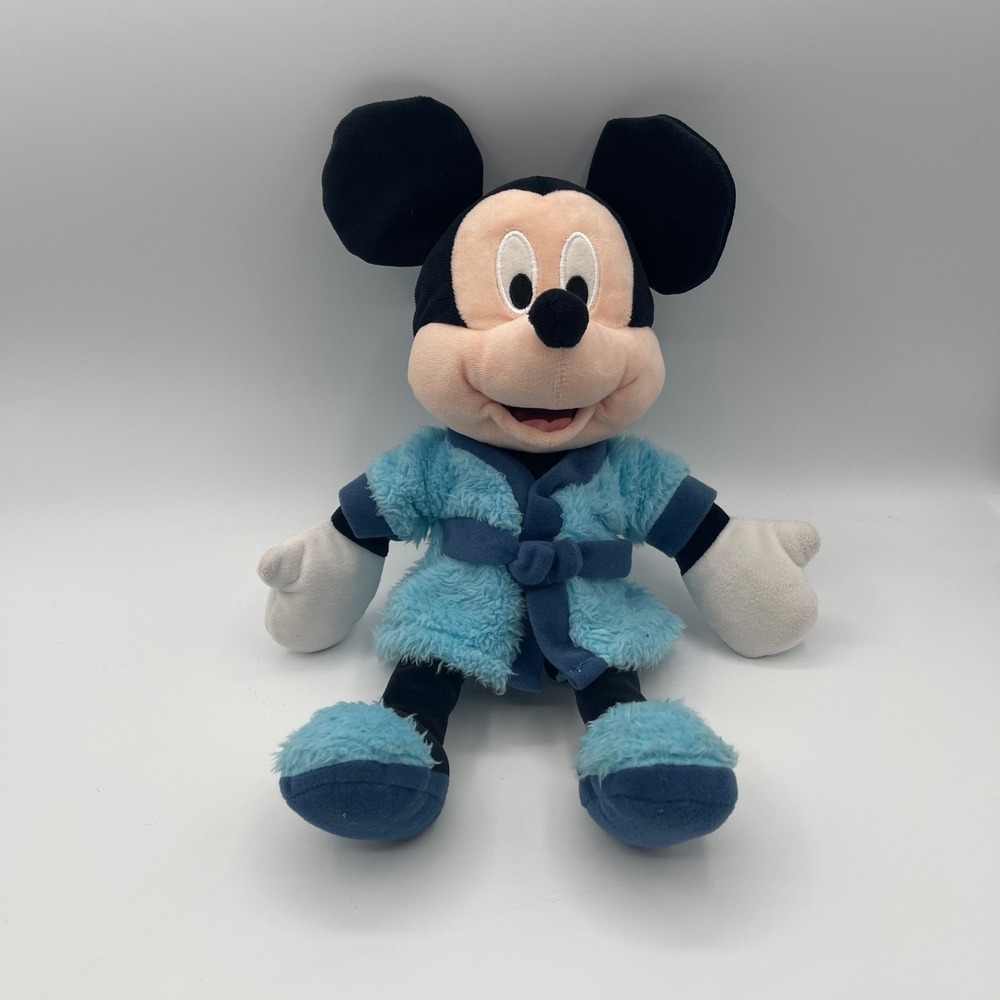 Disney Mickey Mouse Plush in Blue Fuzzy Bathrobe and Slippers 12 Inch Toy